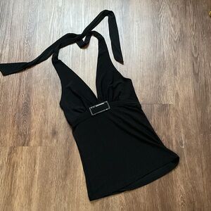 Black Halter Camisole with Decorative Buckle
